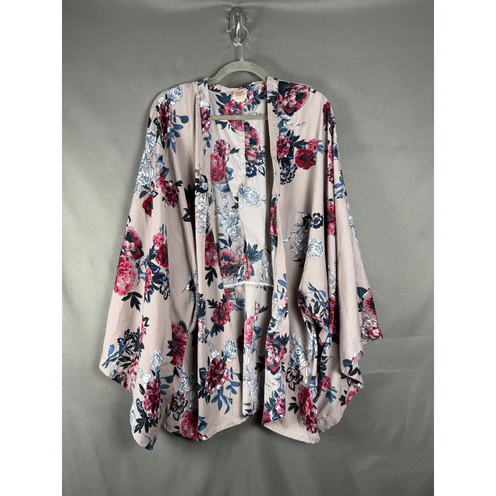 Wet Seal Kimono Wrap Women 2X Rose Floral Open Front Elastic Back Boho Layer